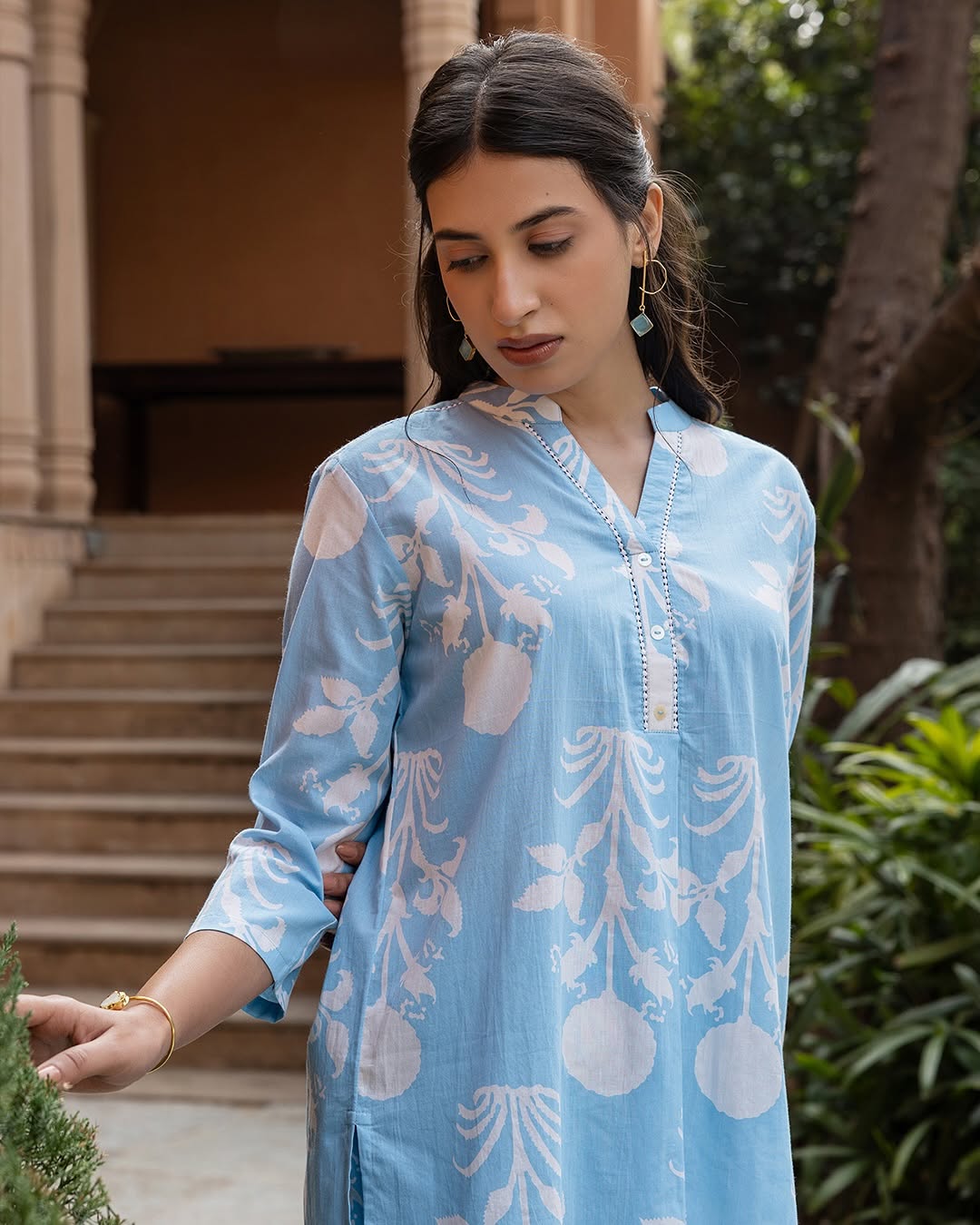 Women's Sky Blue Cotton Printed Co-ord Set
