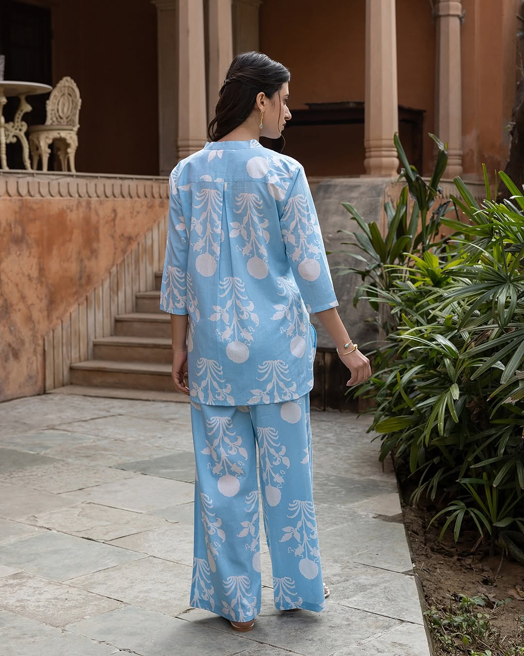 Women's Sky Blue Cotton Printed Co-ord Set