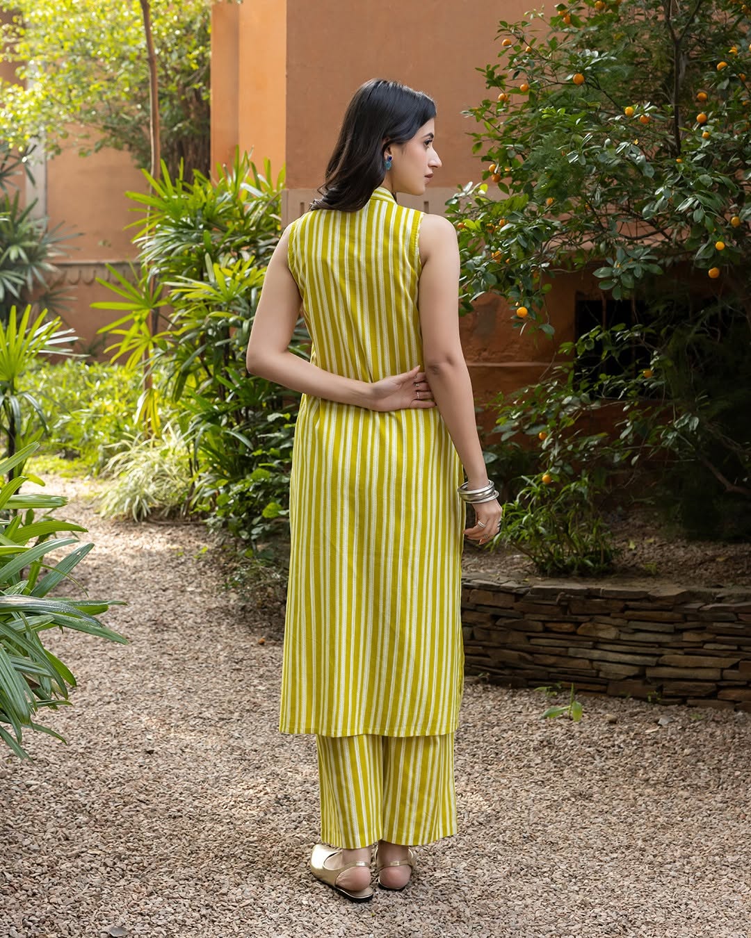 Women's yellow Cotton Straight-cut Kurta Set