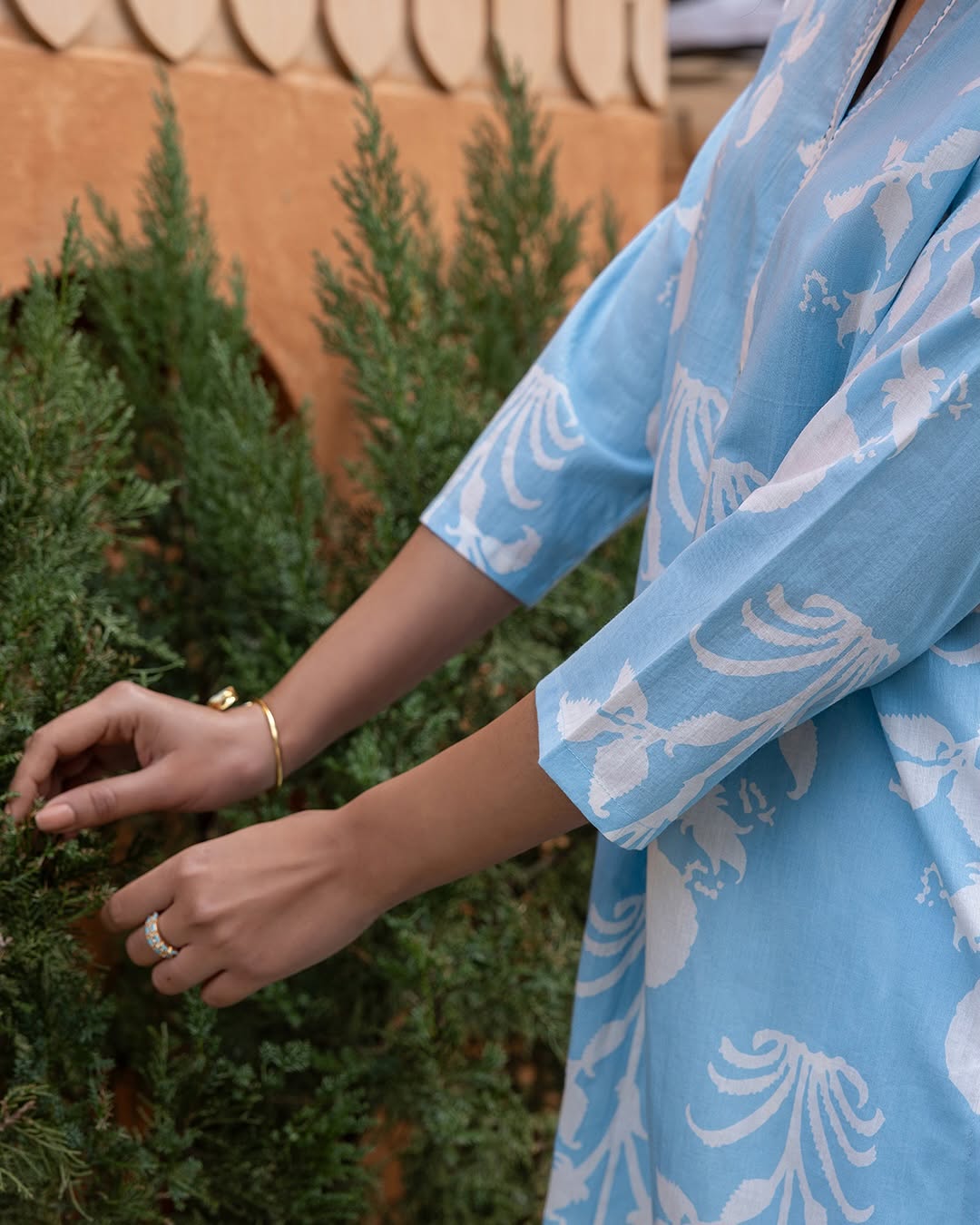 Women's Sky Blue Cotton Printed Co-ord Set
