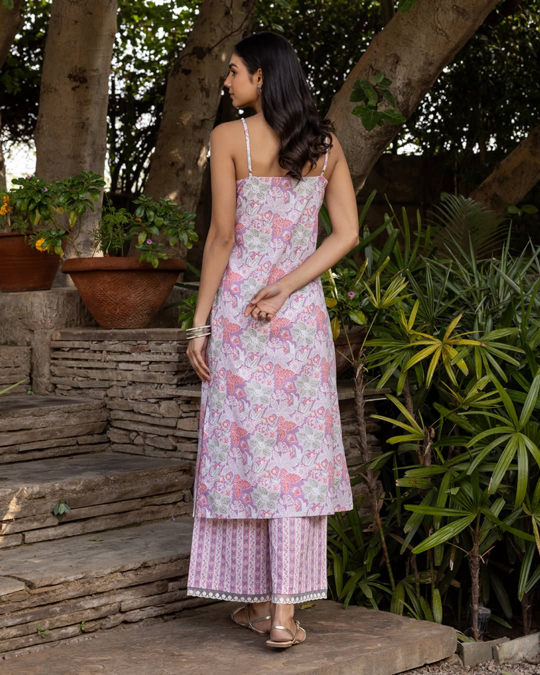 Women's Lilac Cotton Straight Kurta Set