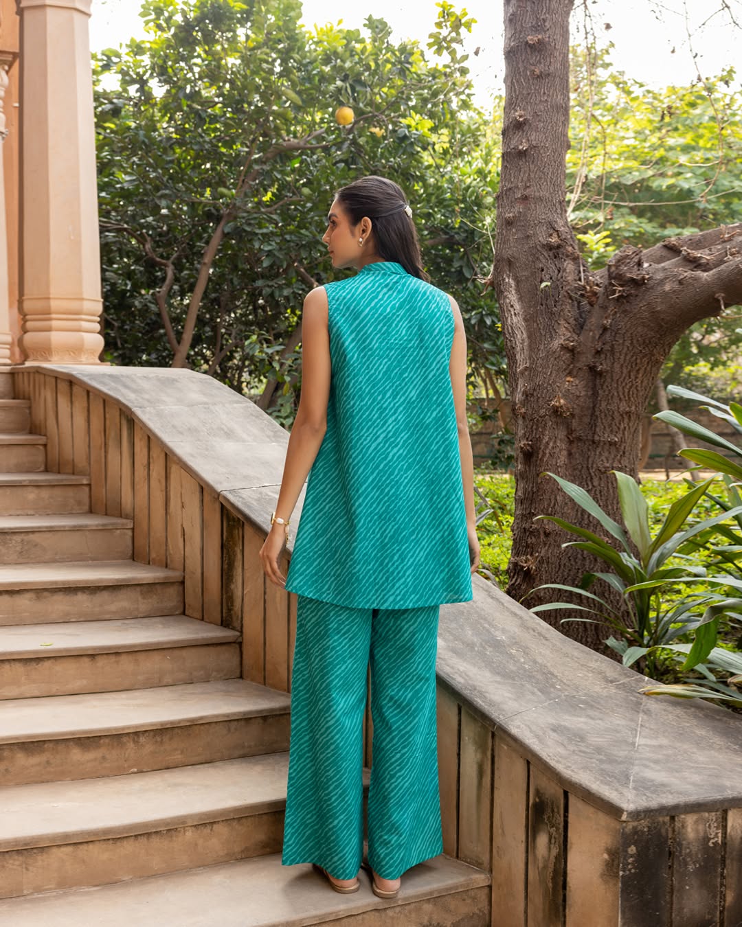Women's Teal Green Cotton Printed Co-ord Set