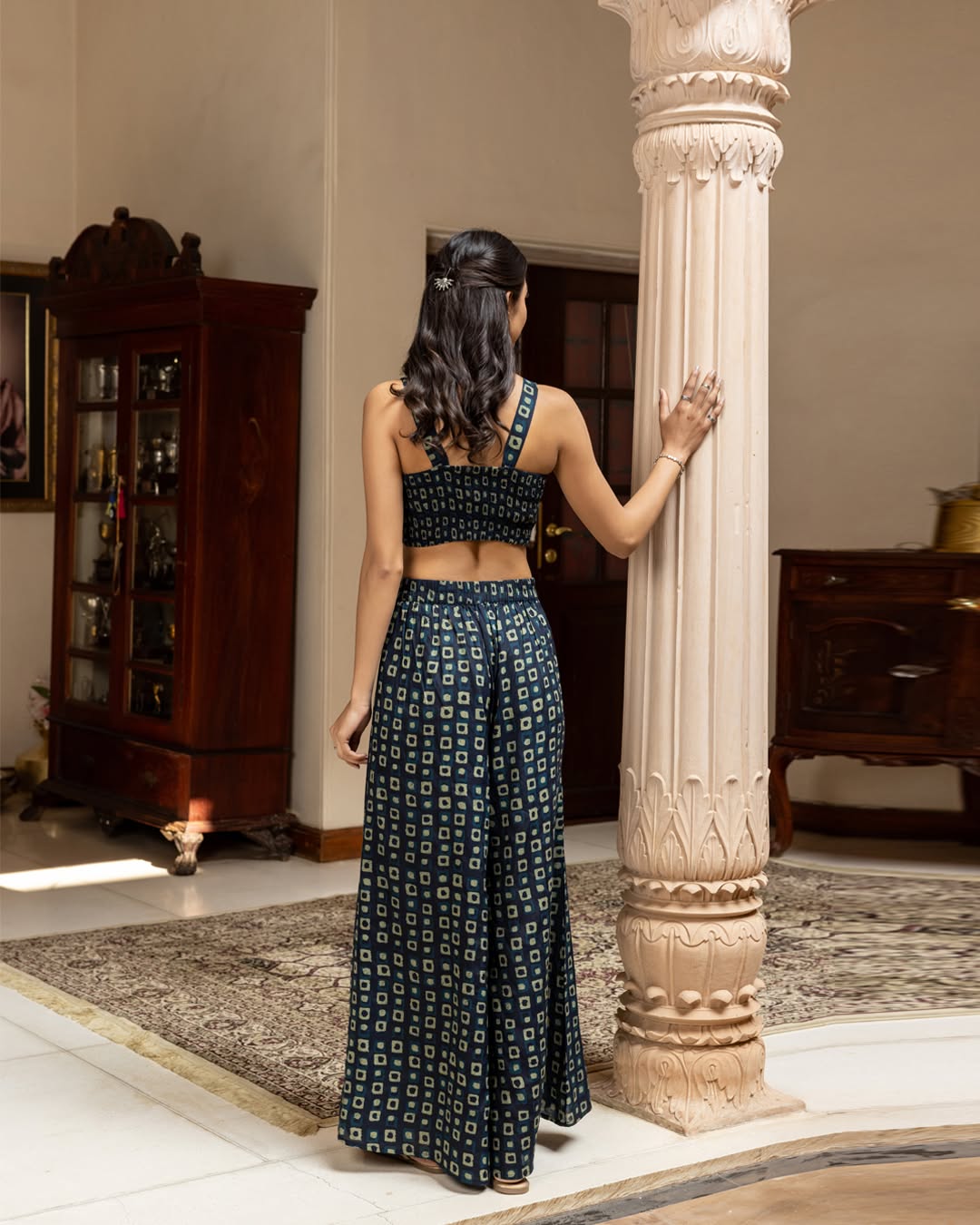 Women's Navy Blue Cotton Printed Co-ord Set