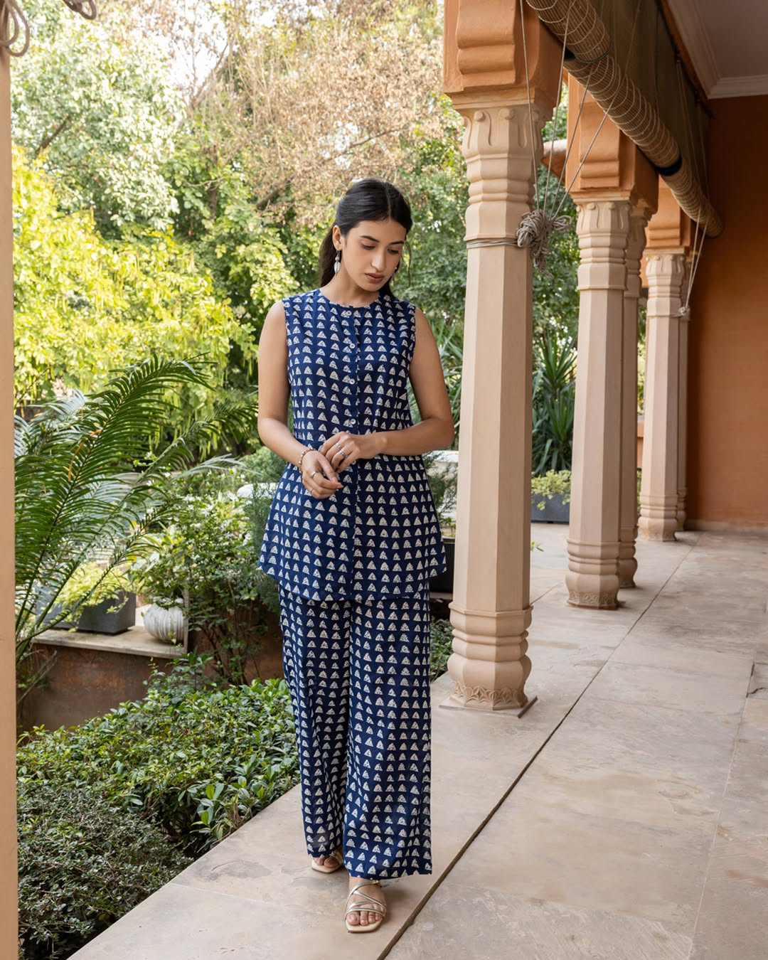 Women's Navy Blue Cotton Printed Co-ord Set