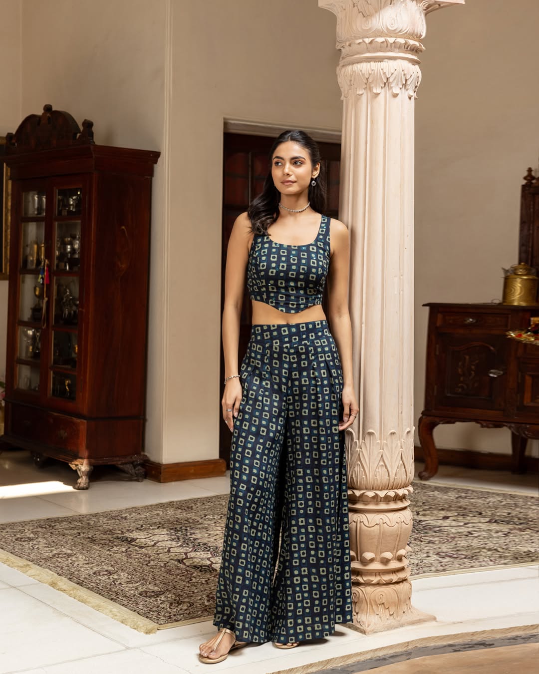 Women's Navy Blue Cotton Printed Co-ord Set