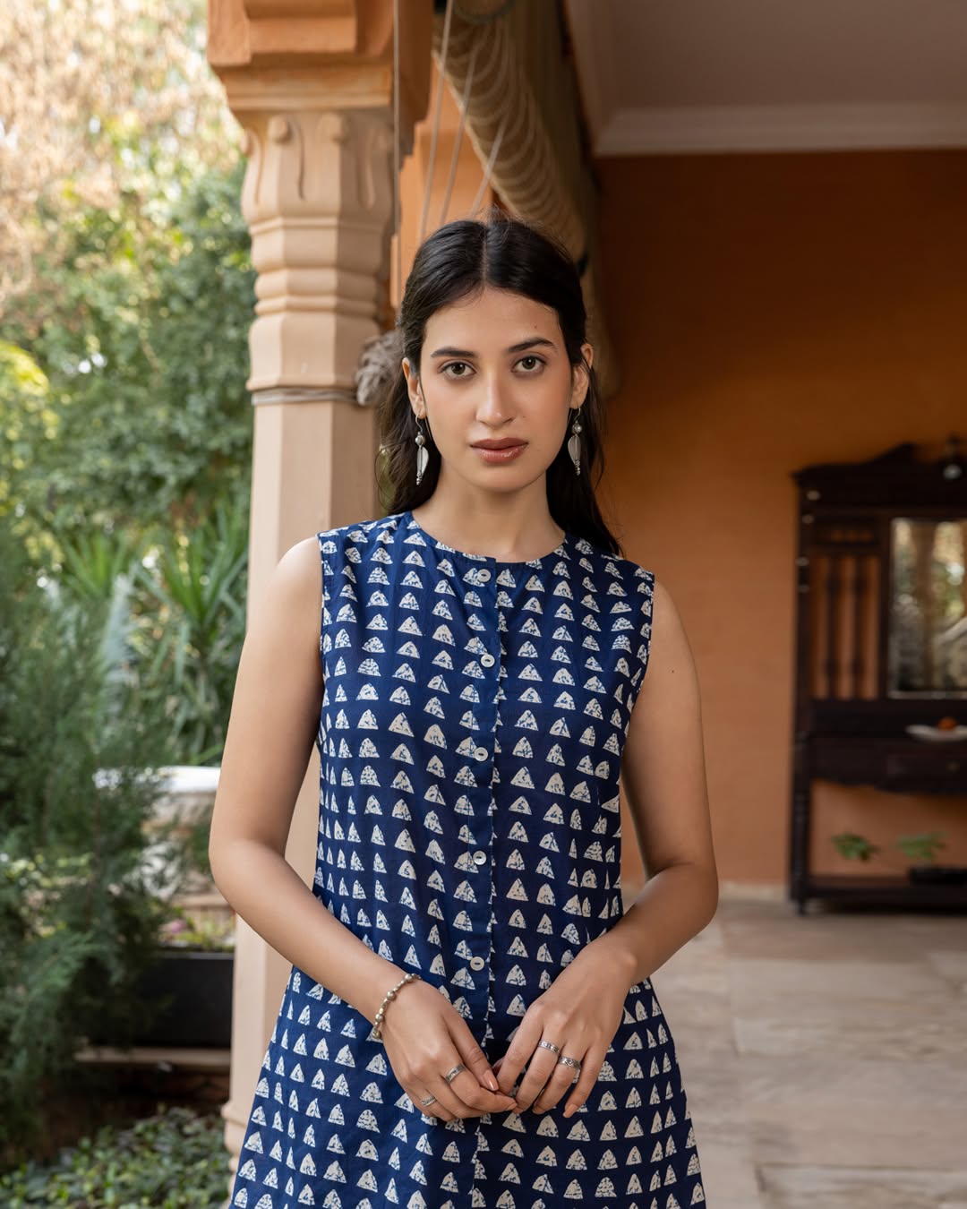 Women's Navy Blue Cotton Printed Co-ord Set