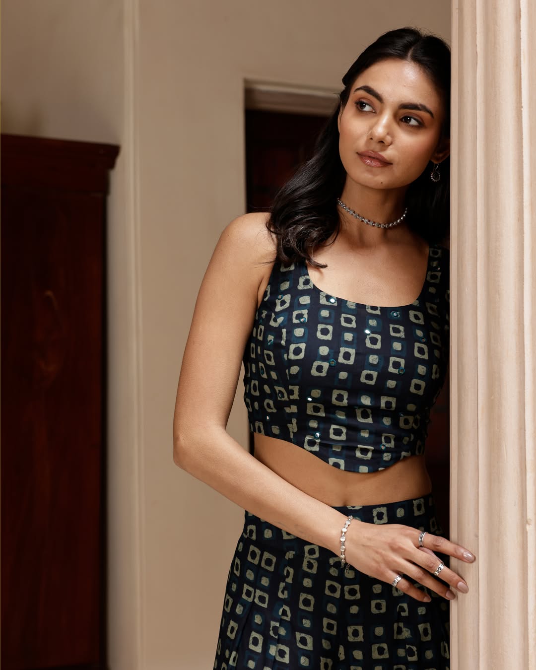 Women's Navy Blue Cotton Printed Co-ord Set