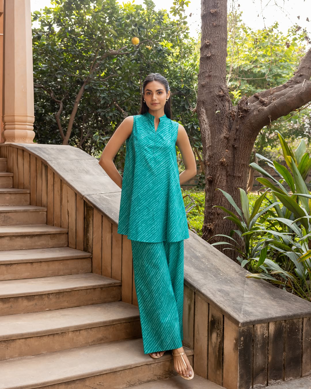 Women's Teal Green Cotton Printed Co-ord Set