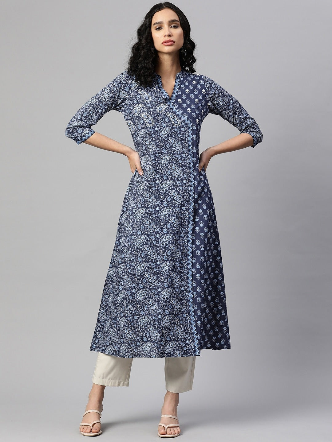 Blue A-Line Cotton Kurta