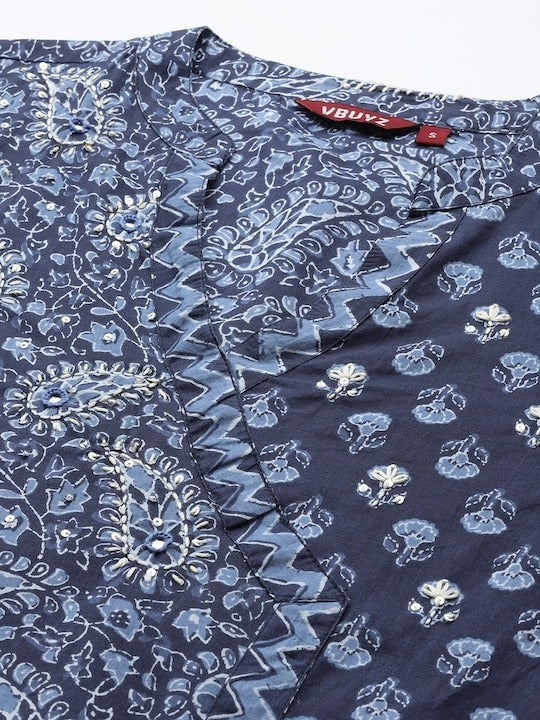 Blue A-Line Cotton Kurta