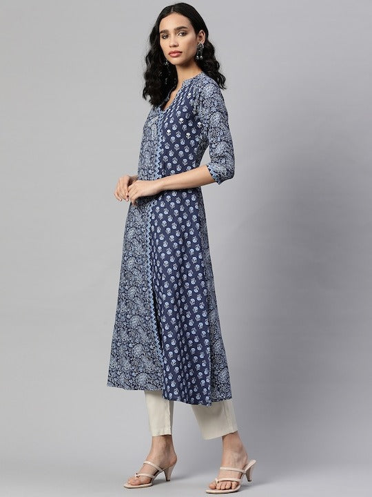 Blue A-Line Cotton Kurta