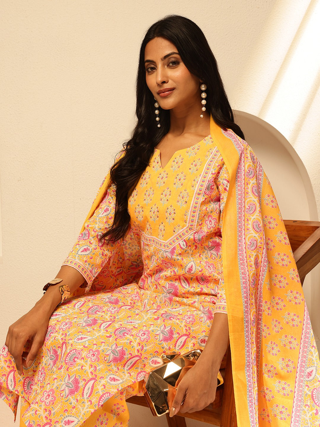 Stylish Neon Yellow Ethnic kurta set For Women
