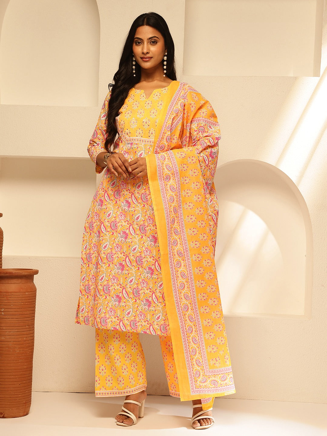 Stylish Neon Yellow Ethnic kurta set For Women