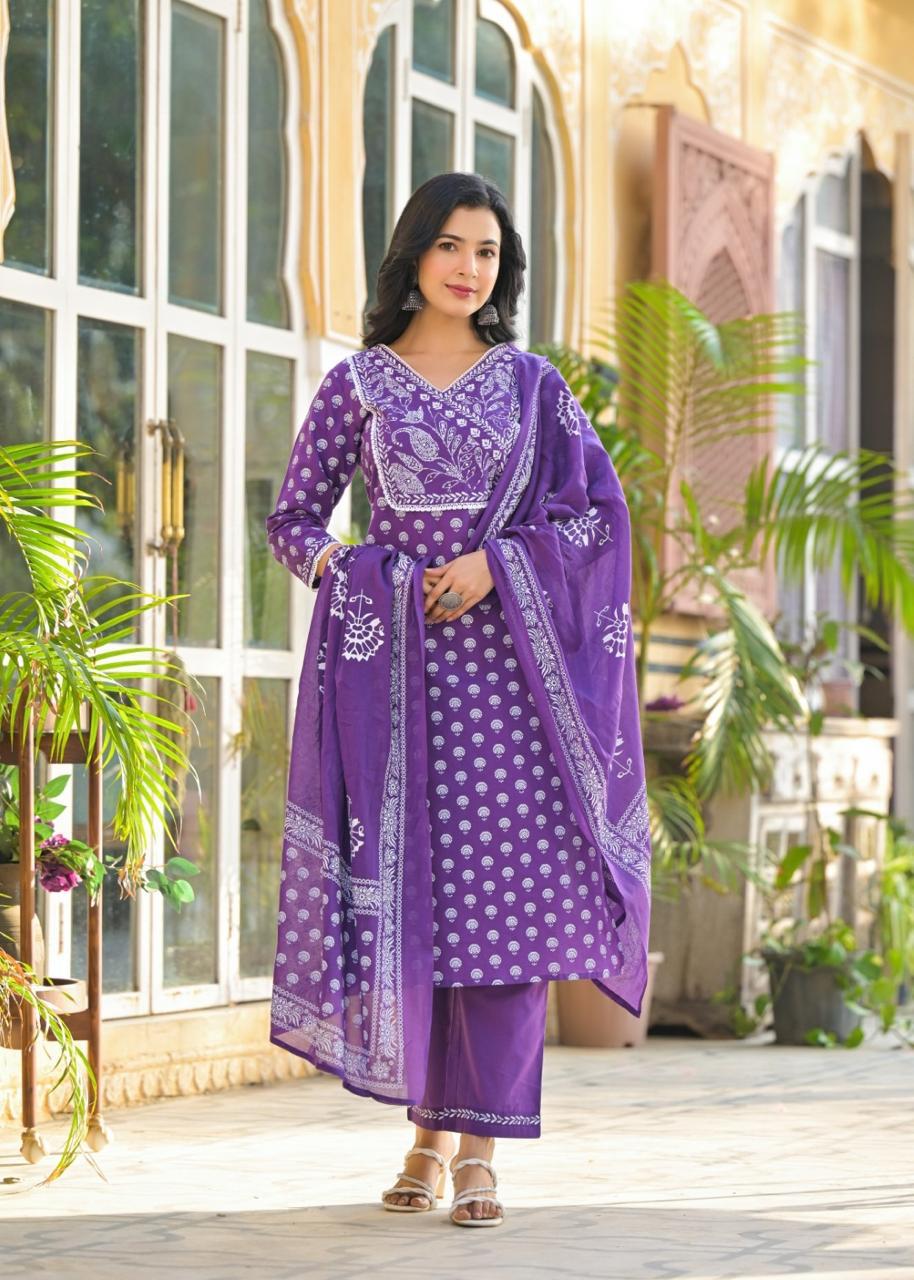 Elegant Blue Printed Cotton Kurta Set with Dupatta Pure Cotton Comfort