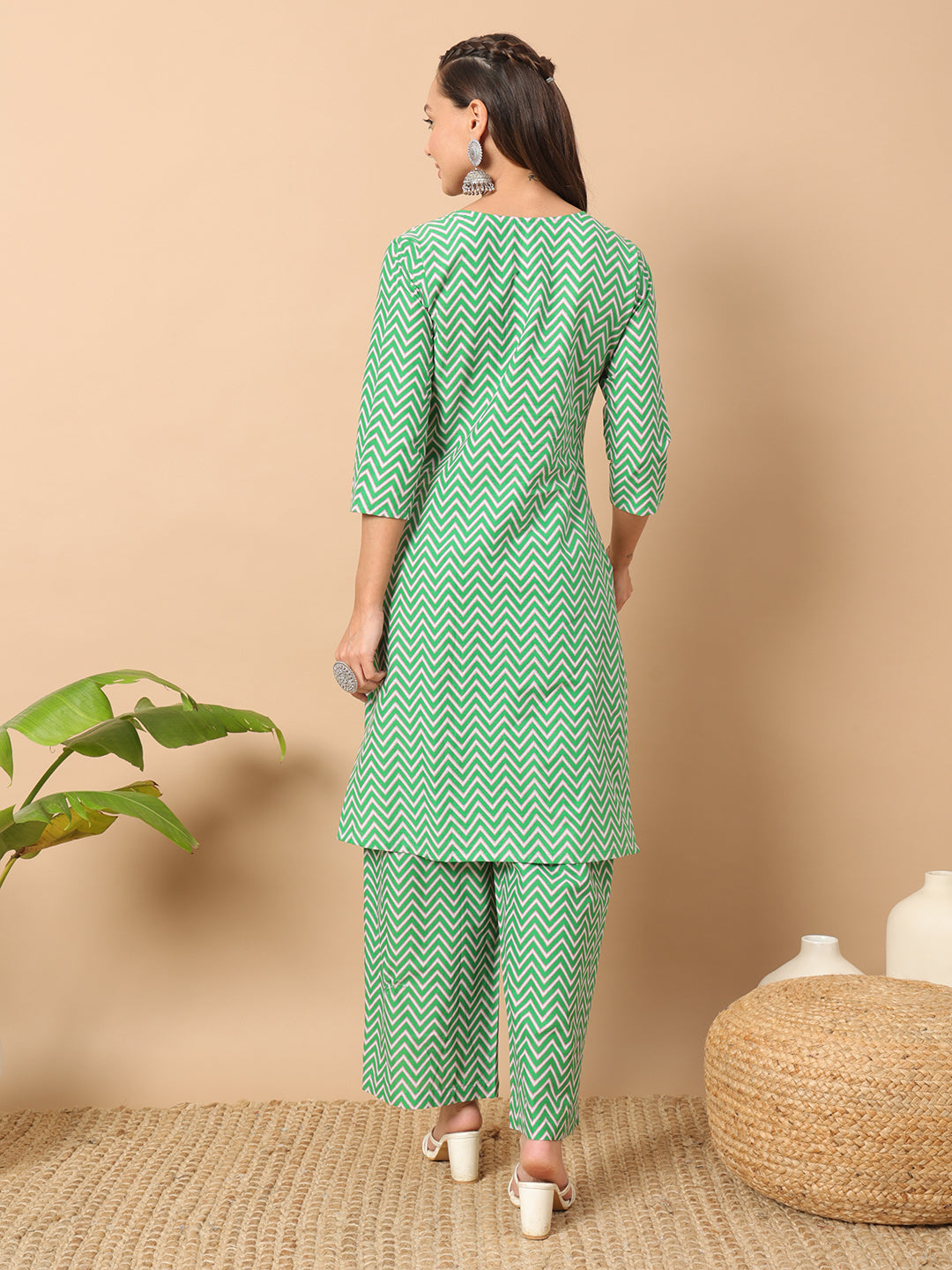 Women's Sea Green Cotton Straight Kurta Set