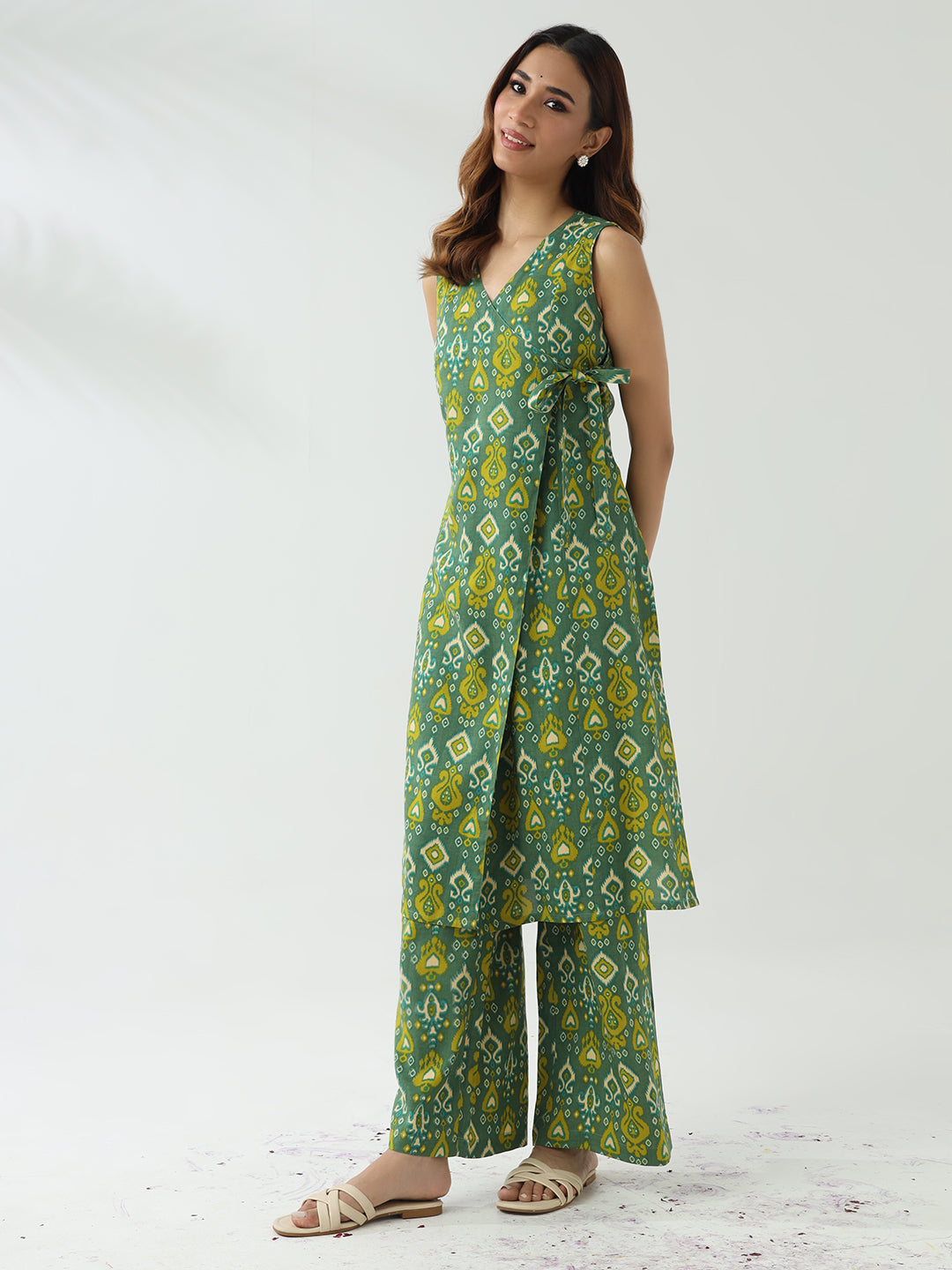 Elegant Green Cotton Kurta & Palazzo Set for Women