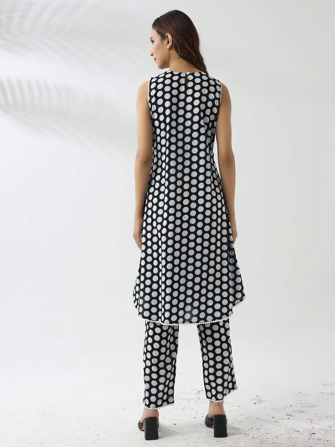 Elegant Black & White Cotton Flared Kurta Set for Women