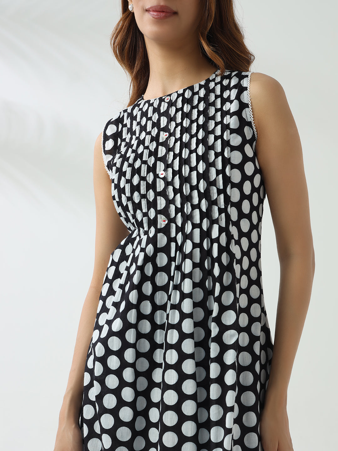 Elegant Black & White Cotton Flared Kurta Set for Women