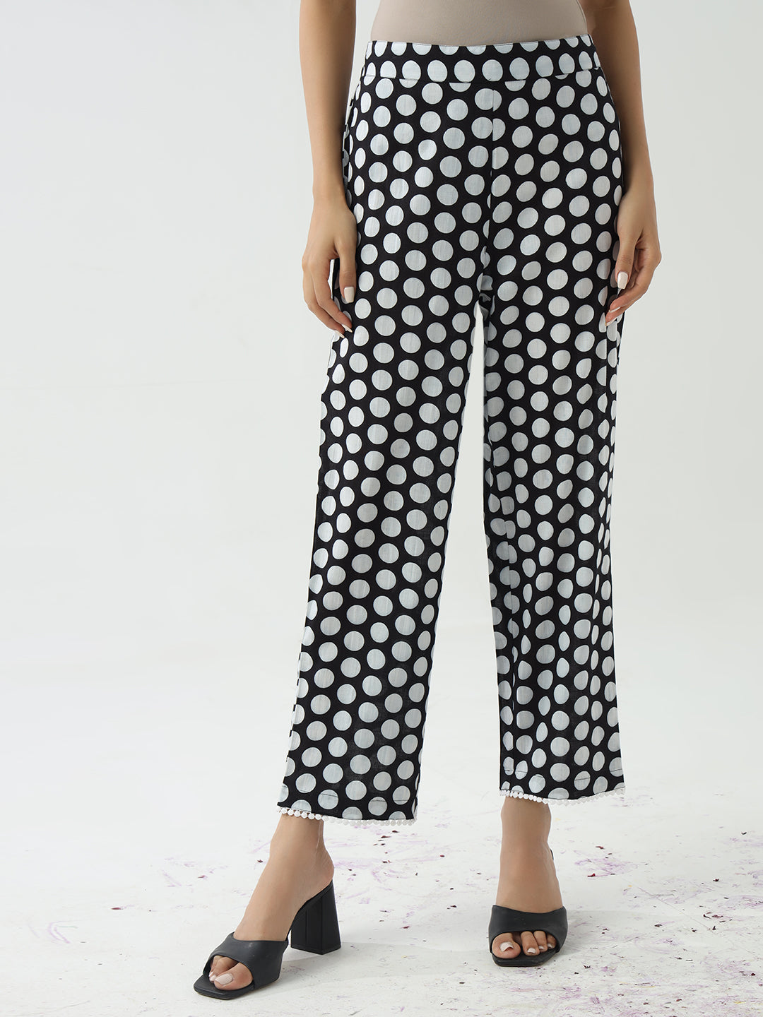 Elegant Black & White Cotton Flared Kurta Set for Women