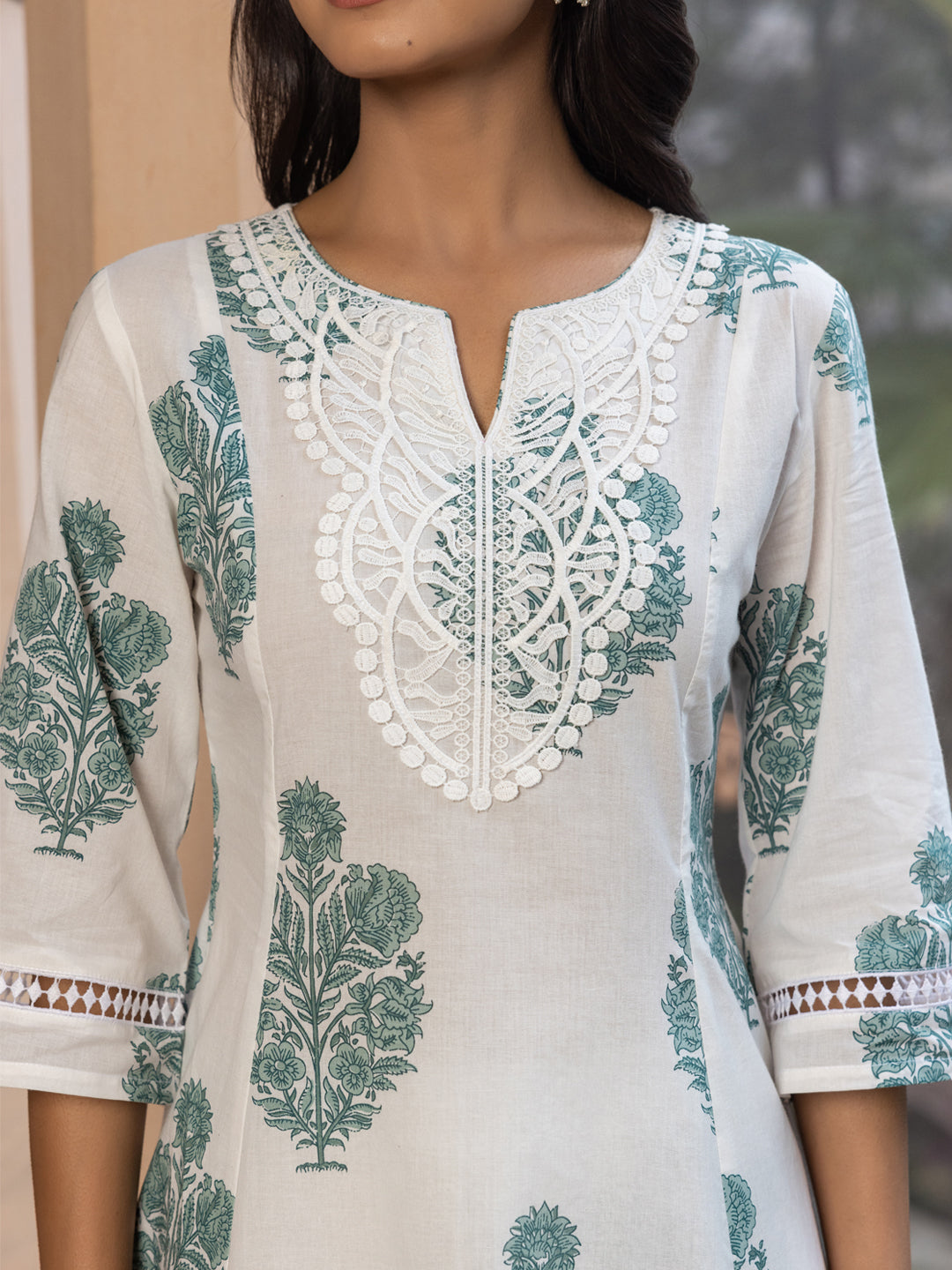 Classic White Cotton Flared Kurta Set for Women