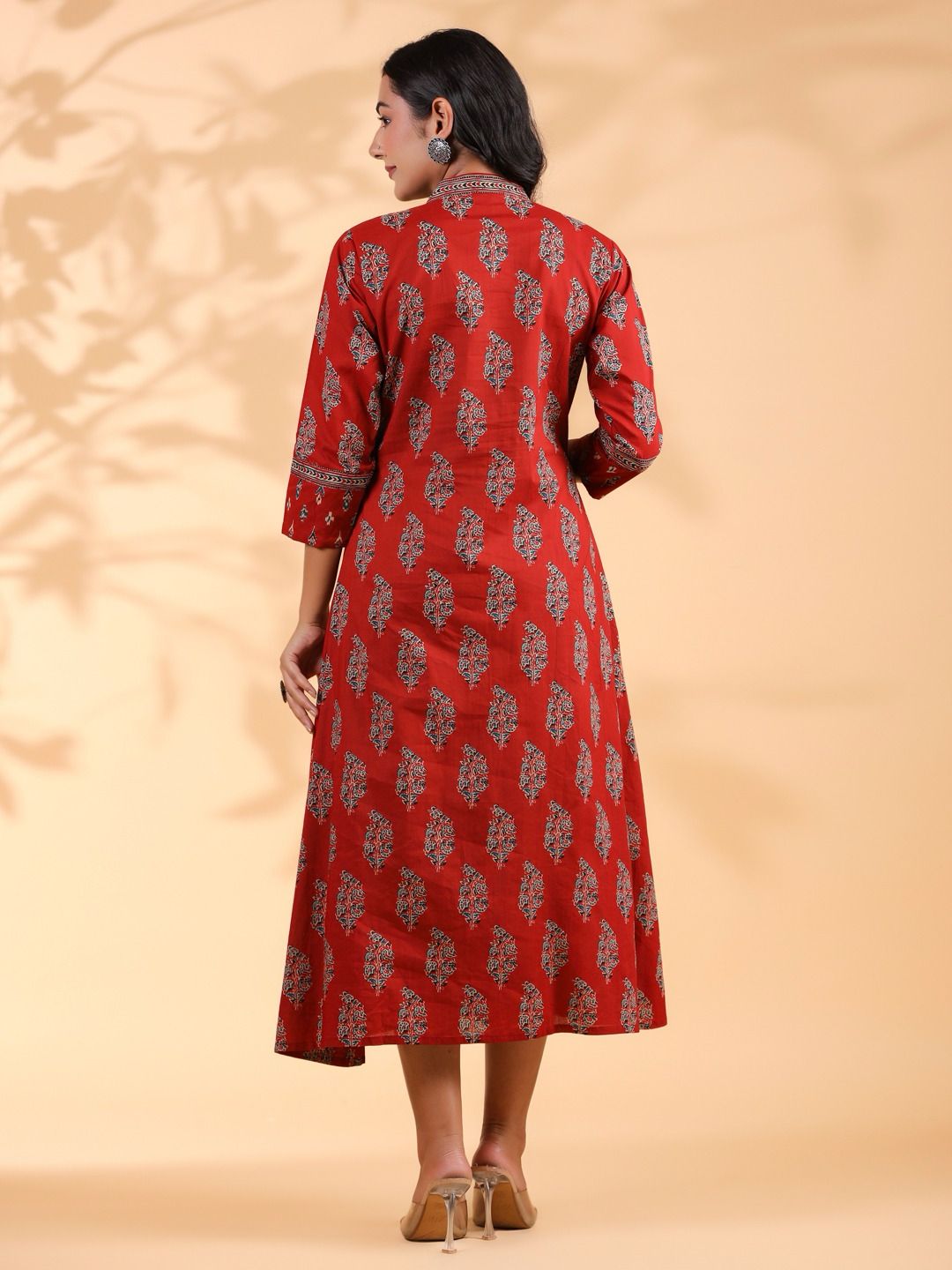 Red Emboidered Anarkali Cotton Kurta