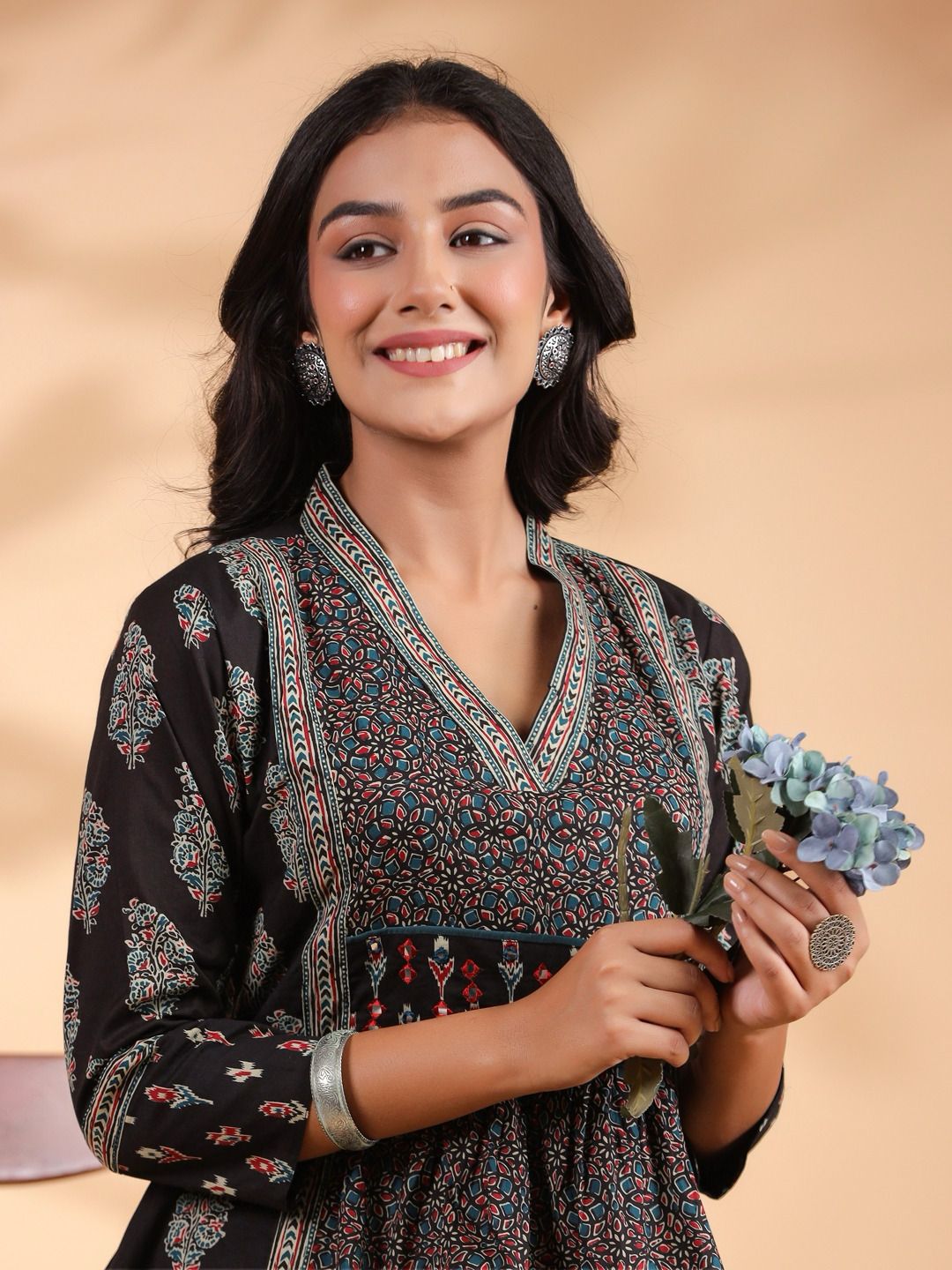 Black Emboidered Anarkali Cotton Kurta