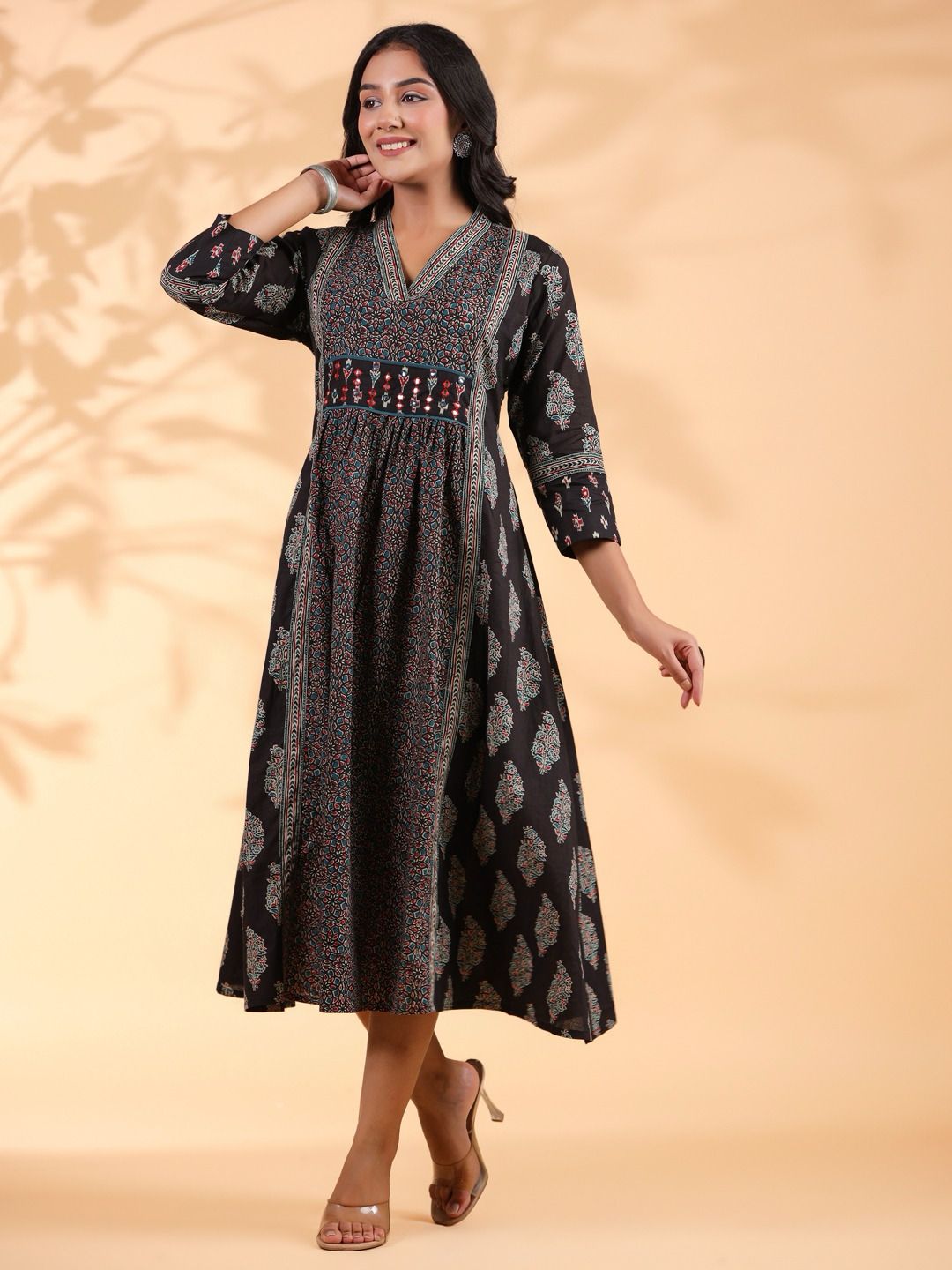 Black Emboidered Anarkali Cotton Kurta