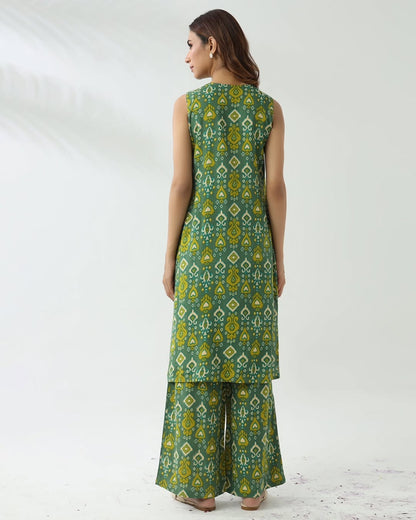 Women's Green Cotton Straight Kurta With Palazzo