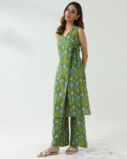 Women's Green Cotton Straight Kurta With Palazzo