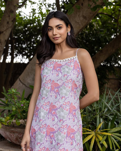 Women's Lilac Cotton Straight Kurta Set
