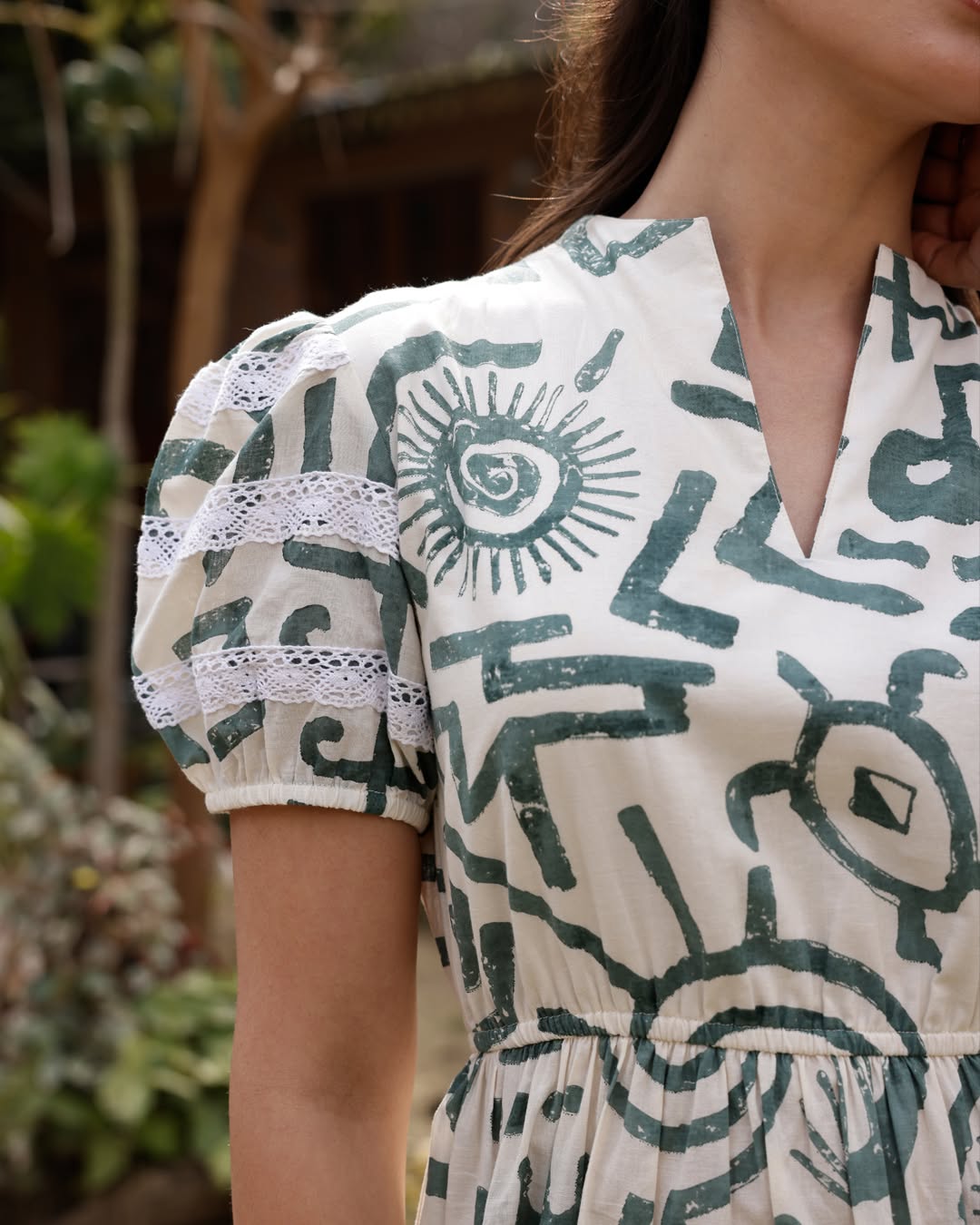 Women's Off-White Printed Cotton Midi Dress