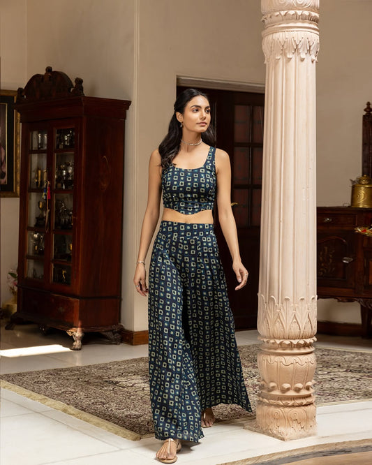 Women's Navy Blue Cotton Printed Co-ord Set