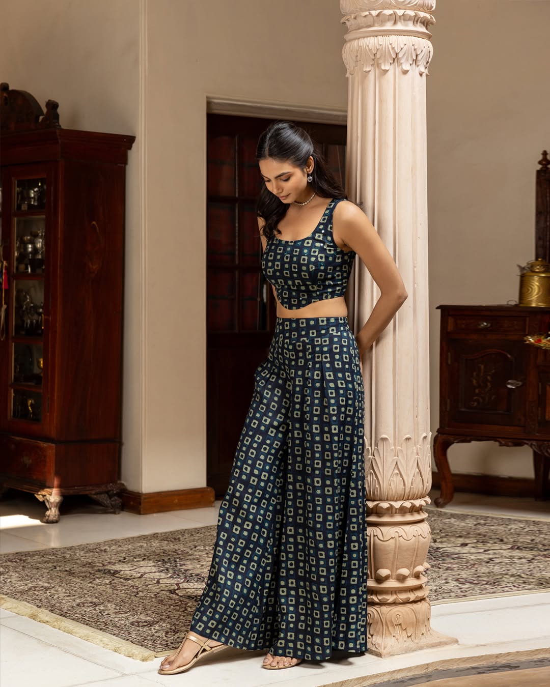Women's Navy Blue Cotton Printed Co-ord Set