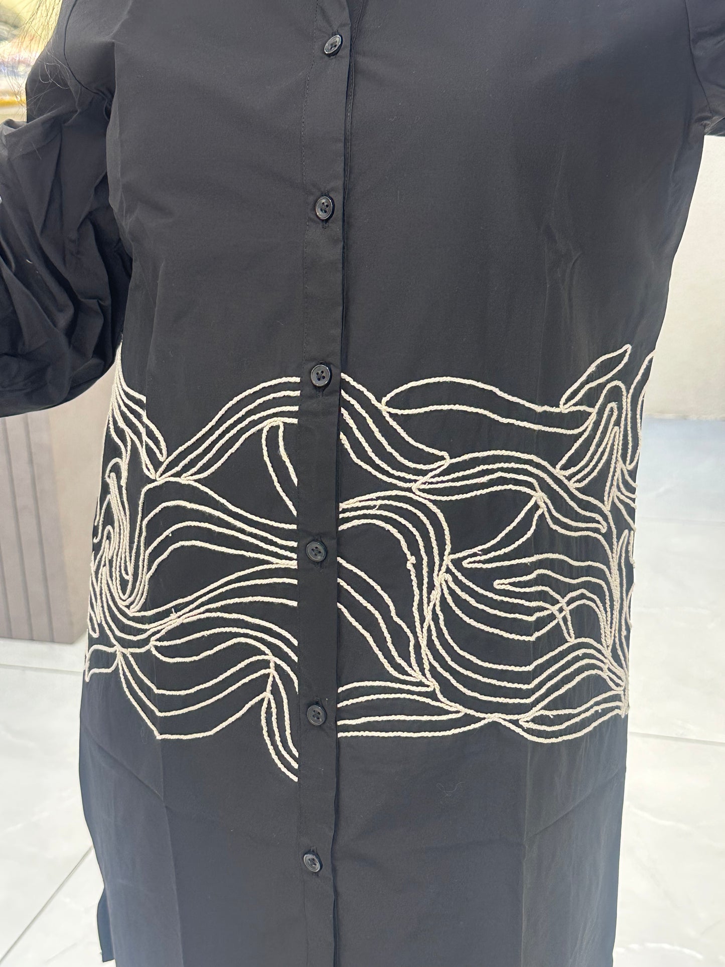 Women's Black With  embroidery Work Straight-Cut Cord Set
