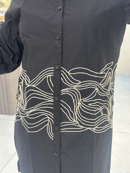 Women's Black With  embroidery Work Straight-Cut Cord Set