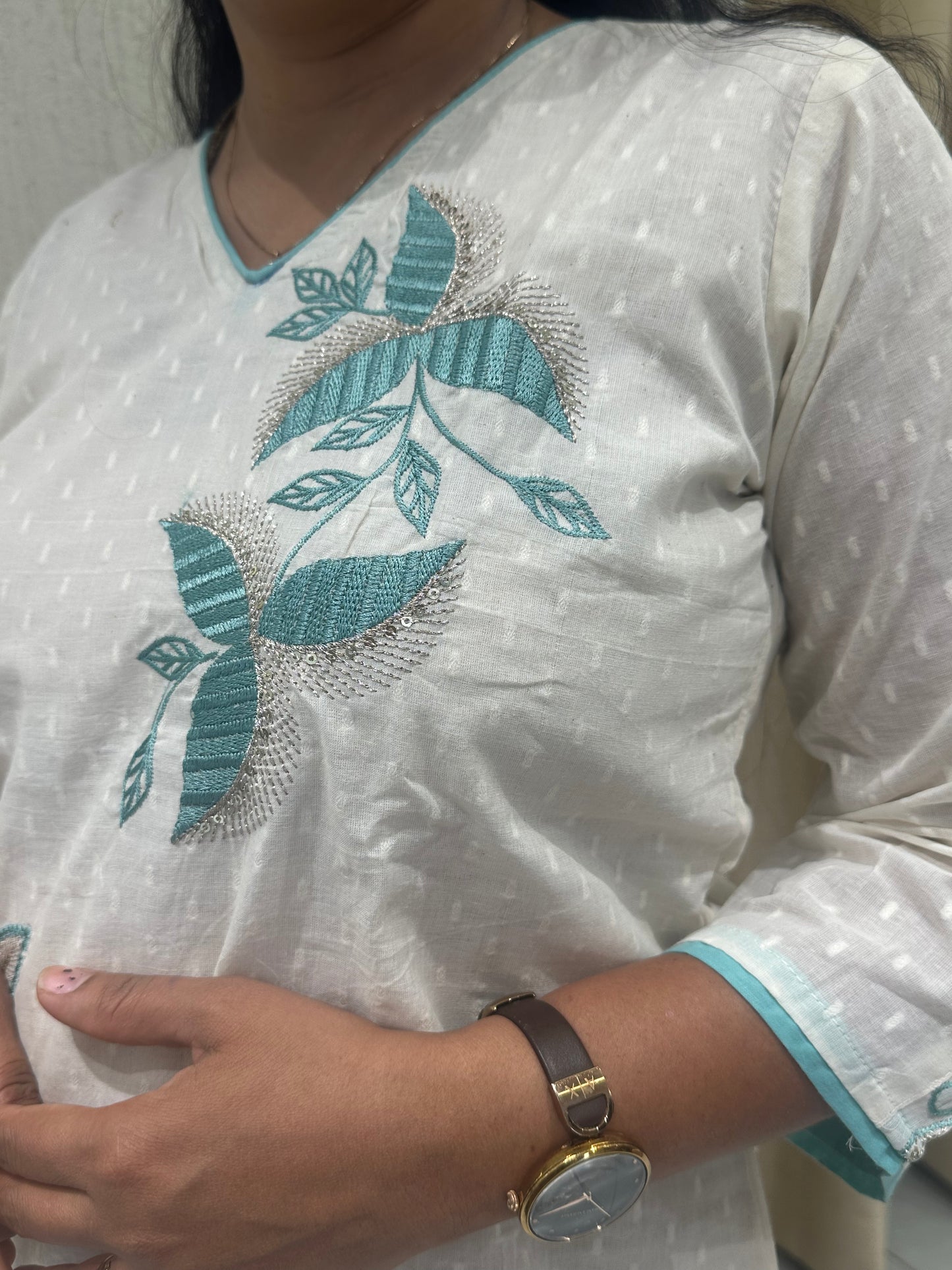 Women's White With  embroidery Work Straight-Cut Cord Set
