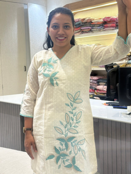 Women's White With  embroidery Work Straight-Cut Cord Set