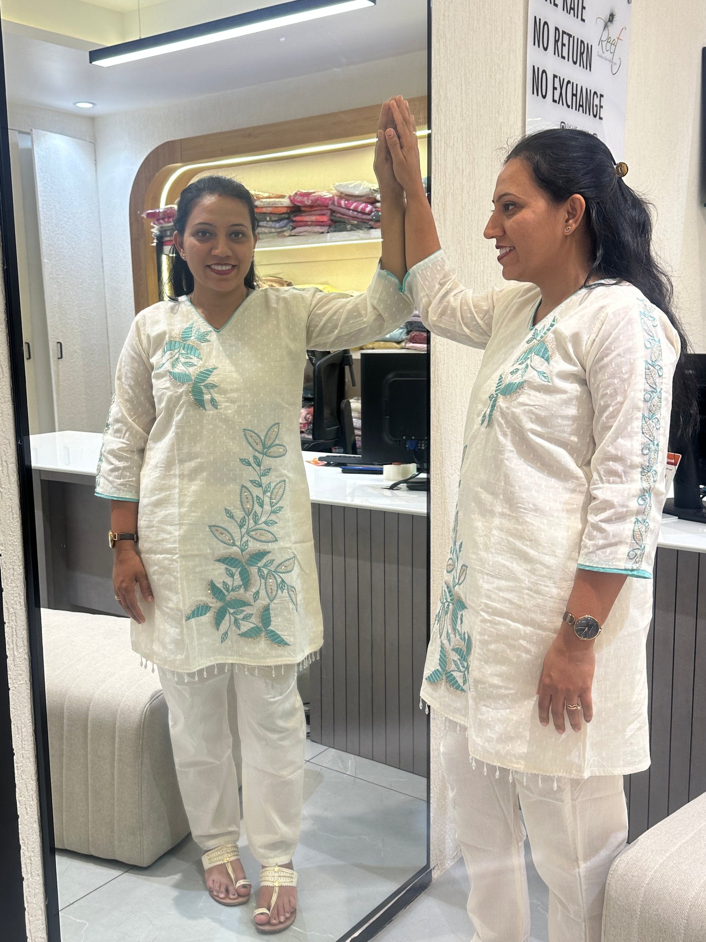 Women's White With  embroidery Work Straight-Cut Cord Set
