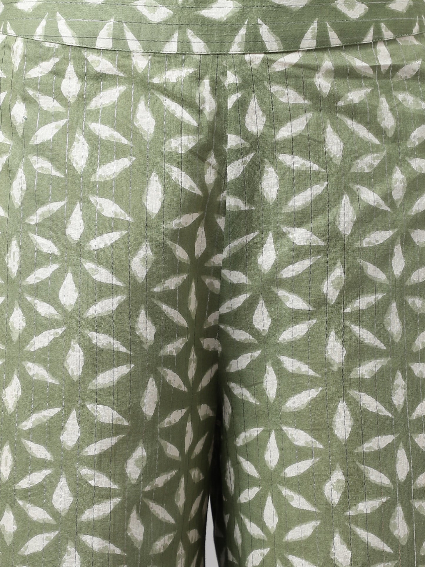 Pastel Green Geometric Print Kurta Set with Organza Dupatta