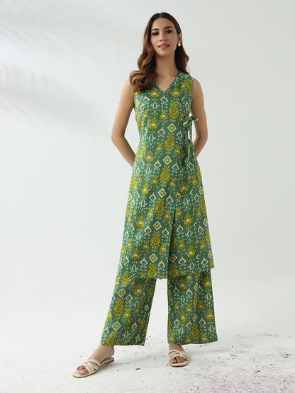 Elegant Green Cotton Kurta & Palazzo Set for Women