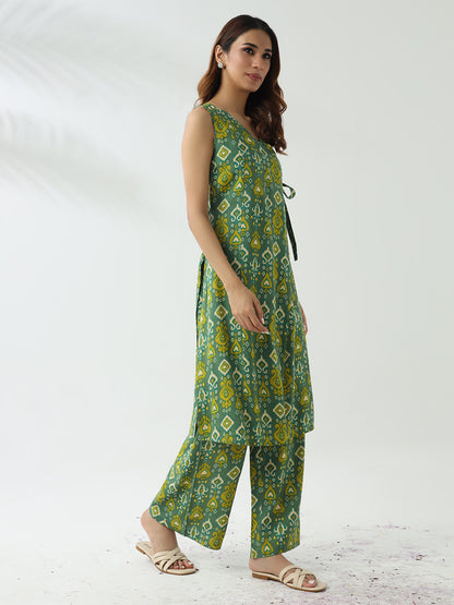 Elegant Green Cotton Kurta & Palazzo Set for Women