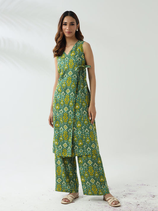 Elegant Green Cotton Kurta & Palazzo Set for Women