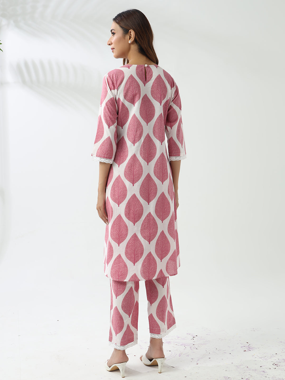 Soft Pink Flared Kurta Set in Breathable Cotton