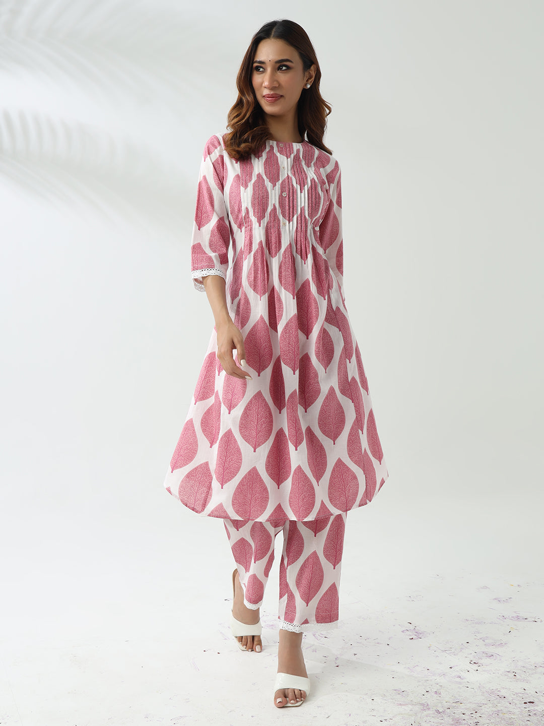Soft Pink Flared Kurta Set in Breathable Cotton