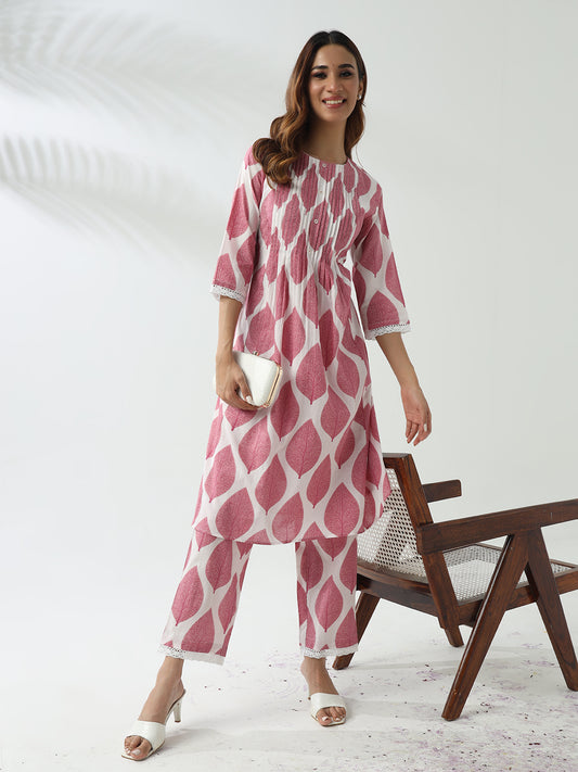 Soft Pink Flared Kurta Set in Breathable Cotton