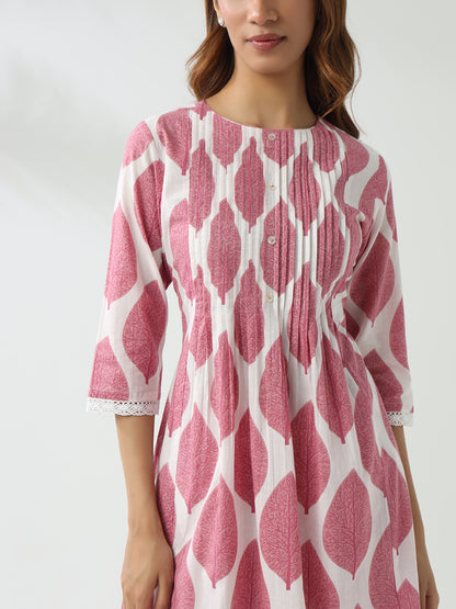 Soft Pink Flared Kurta Set in Breathable Cotton
