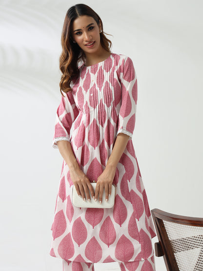Soft Pink Flared Kurta Set in Breathable Cotton