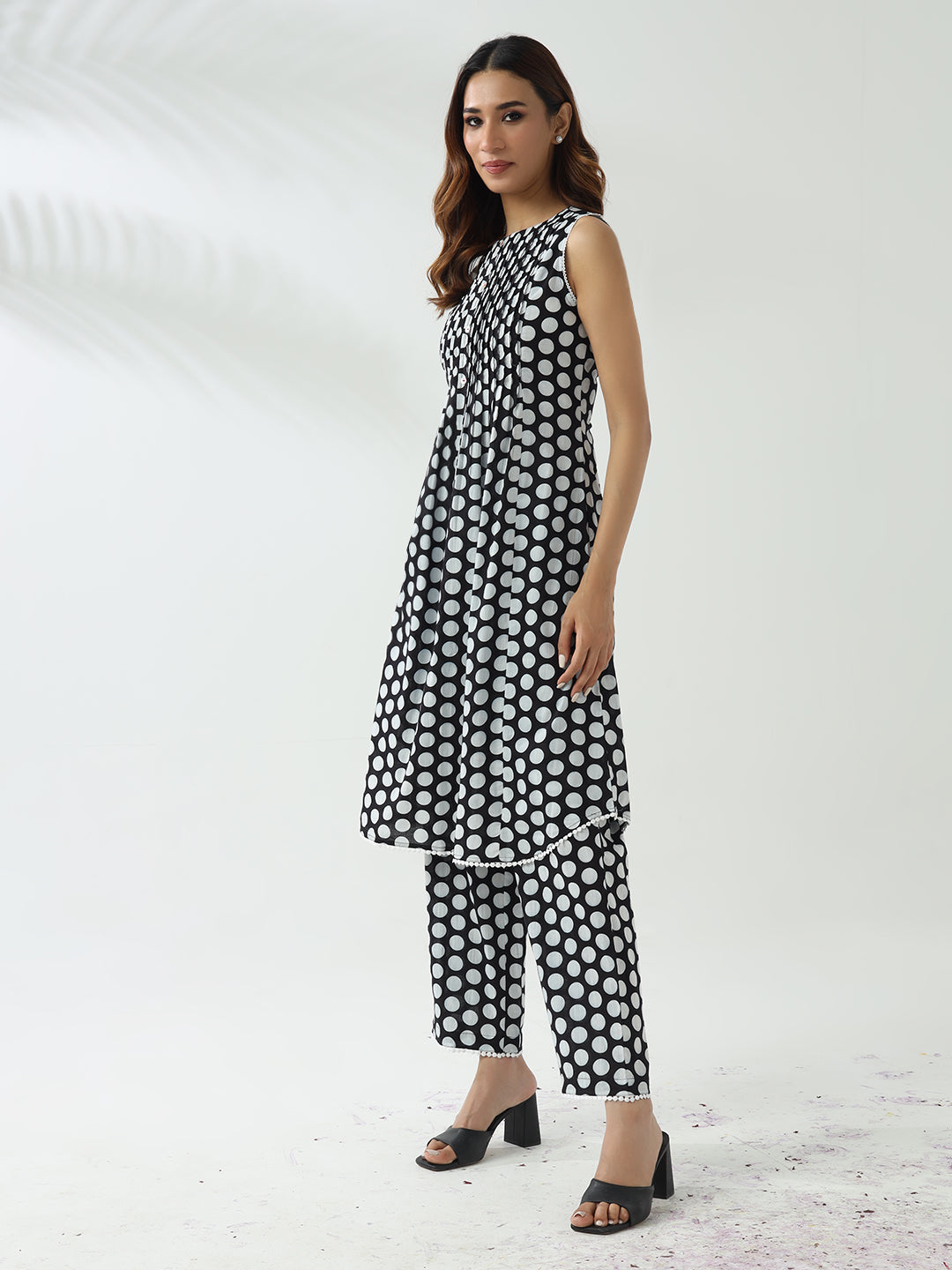 Elegant Black & White Cotton Flared Kurta Set for Women