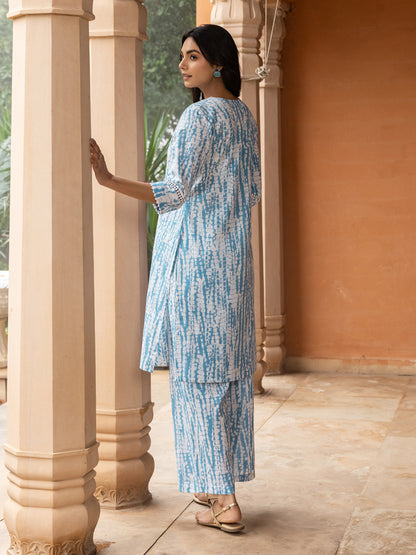Elegant Sky Blue Cotton Straight Kurta Set for Women