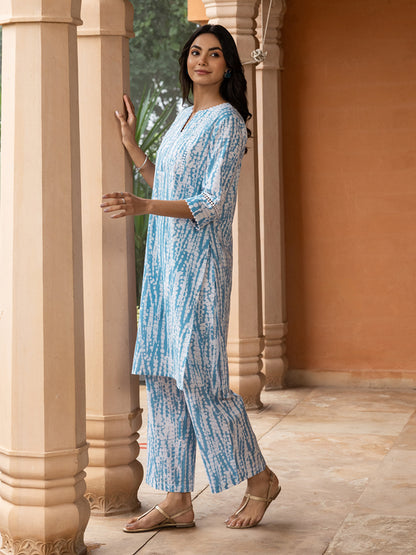 Elegant Sky Blue Cotton Straight Kurta Set for Women